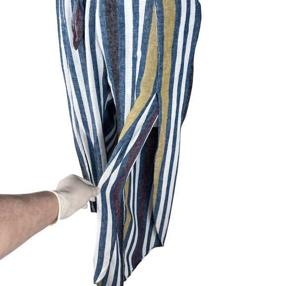 Drew Womens S Striped Linen Blend 2 Piece Set Crop Top Faux Wrap Pants Lagenlook - Picture 4 of 16